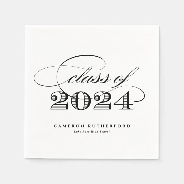 Black Elegant Script 2024 Graduation Party Napkins (Front)