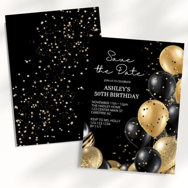 Black Elegant Script 50th Birthday Invitation (Creator Uploaded)