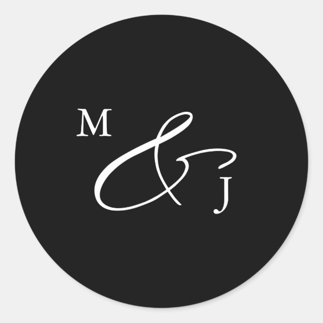Black Elegant Script Ampersand Typography Classic  Round Sticker (Front)