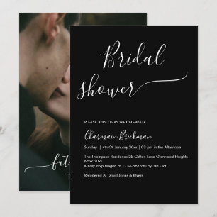 Black Elegant Script Calligraphy Bridal Shower Invitation