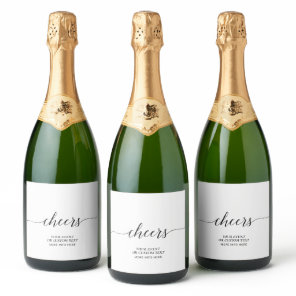 Black Elegant Script Cheers Party Favor Sparkling Wine Label