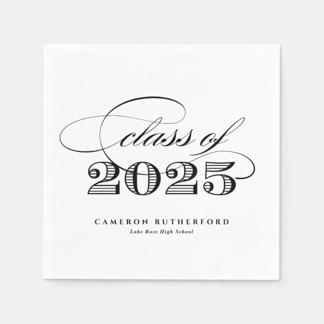 Black Elegant Script Class of 2025 Graduation Napkins (Front)