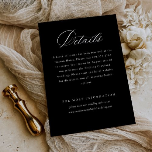 Black Elegant Script Classic Wedding Details Enclosure Card