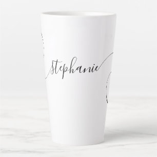 Black Elegant Script Curly Name Latte Mug