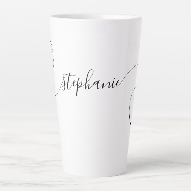Black Elegant Script Curly Name Latte Mug (Front)