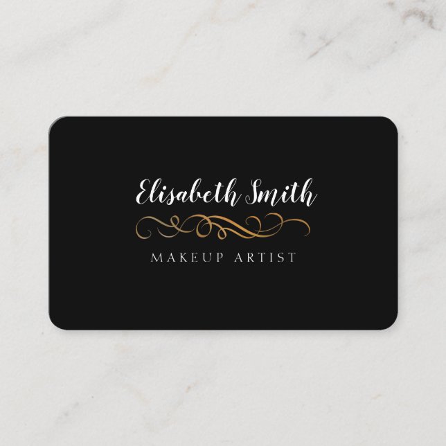 Black, Elegant Script Double Sided Business Card (Front)