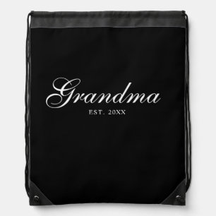 Black Elegant Script Established Grandma Drawstring Bag