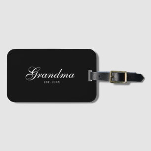 Black Elegant Script Established Grandma Luggage Tag