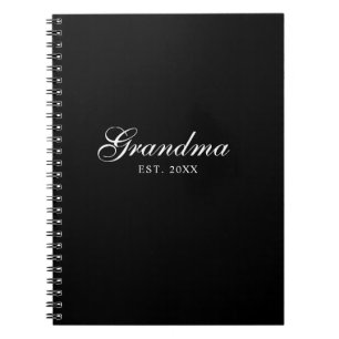 Black Elegant Script Established Grandma Notebook