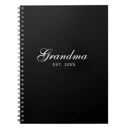 Black Elegant Script Established Grandma Notebook