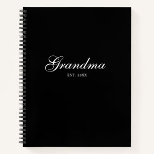 Black Elegant Script Established Grandma Notebook
