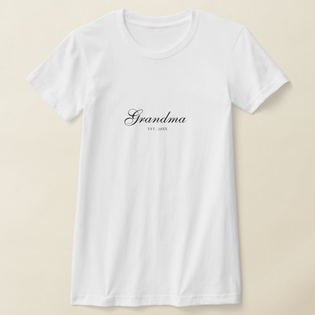 Black Elegant Script Established Grandma T-Shirt (Laydown)