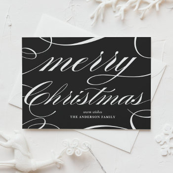 Black Elegant Script Flourish Merry Christmas Holiday Card by misstallulah at Zazzle