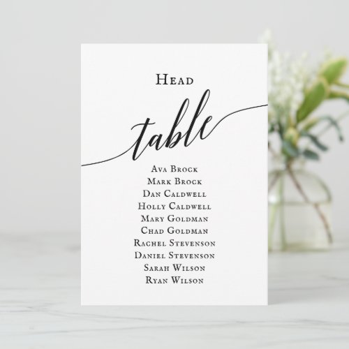 Black Elegant Script Head Table Seating Chart Invitation