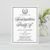 Black Elegant Script Law School Graduation Party Invitation (Standing Front)