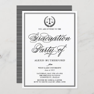 Black Elegant Script Law School Graduation Party Invitation