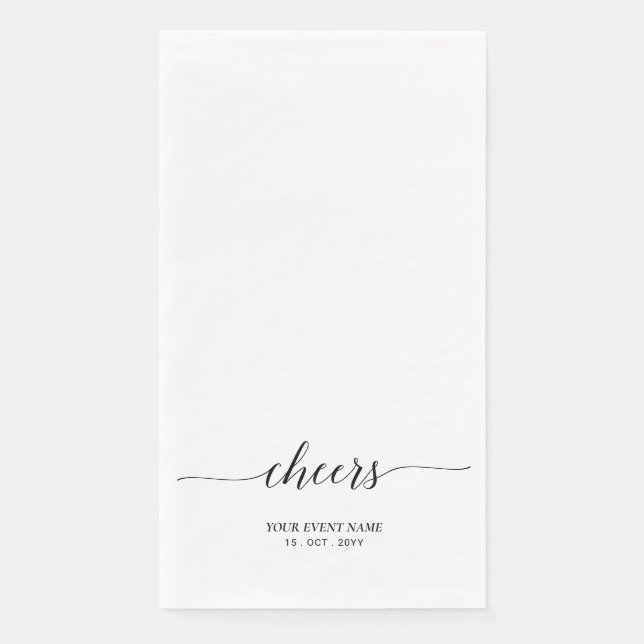 Black Elegant Script Lettering Cheers Event Paper Guest Towels (Front)