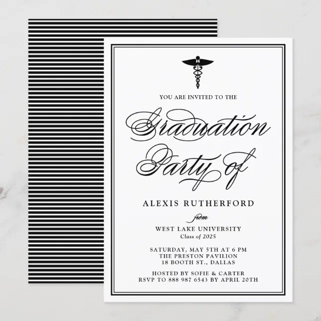 Black Elegant Script Medical School Graduation Invitation | Zazzle
