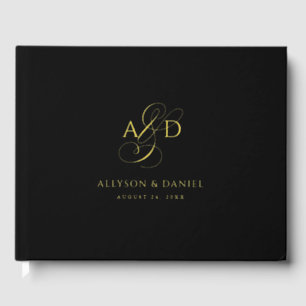 Black Elegant Script Monogram Classic Wedding Foil Guest Book