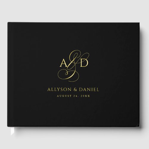 Black Elegant Script Monogram Classic Wedding