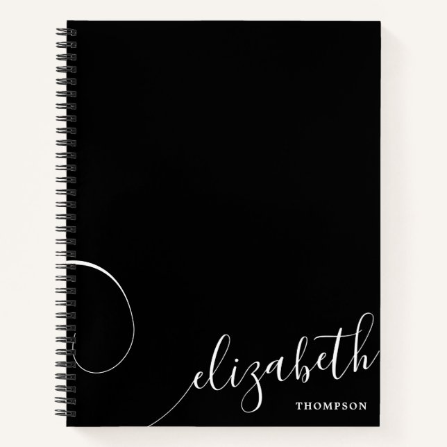 Black Elegant Script Name Personalized Notebook (Front)
