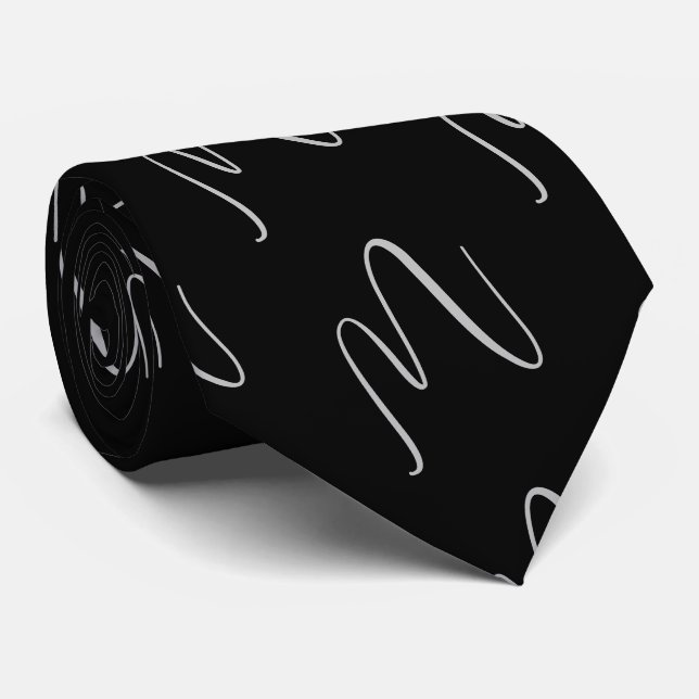 Black Elegant Script Neck Tie (Rolled)