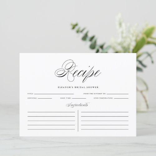 Black Elegant Script Personalized Recipe Card