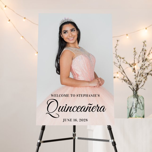 Black Elegant Script Quinceañera Photo Foam Board (In Situ (Stand))