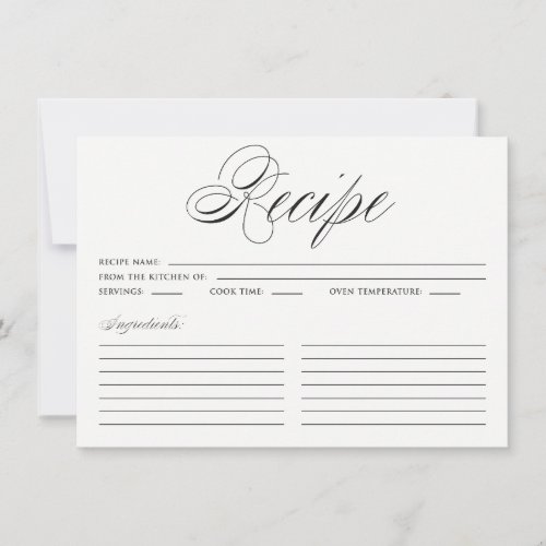 Black Elegant Script Recipe Card