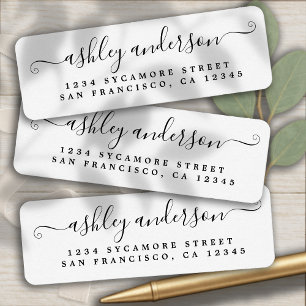 Black Elegant Script Return Address Label