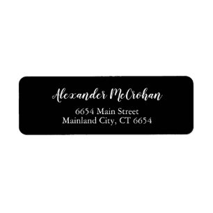 Black Elegant Script Return Address Label