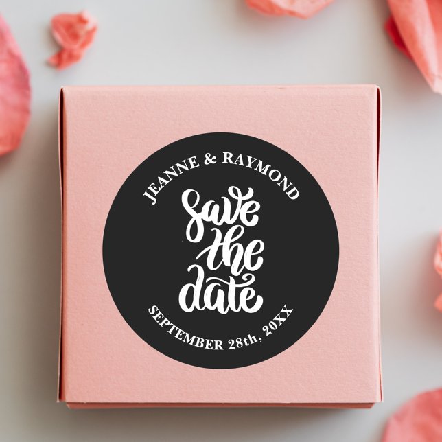 Black Elegant Script Save The Date Boho Wedding Classic Round Sticker (Creator Uploaded)
