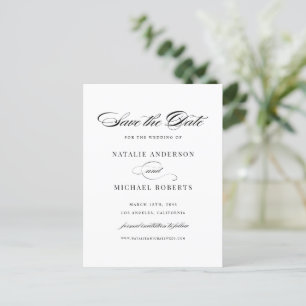 Black Elegant Script Save the Date Postcard