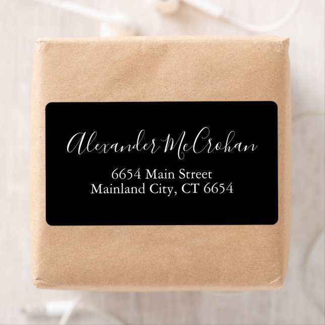 Black Elegant Script Shipping Address Label (Insitu)