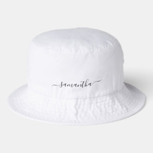 Black Elegant Script Signature Name Bucket Hat