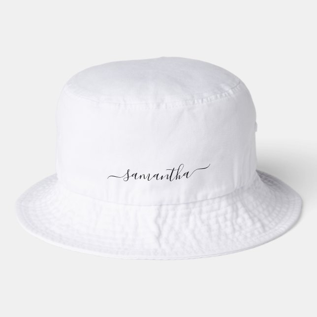 Black Elegant Script Signature Name Bucket Hat (Front)
