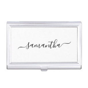 Black Elegant Script Signature Name Business Card Case