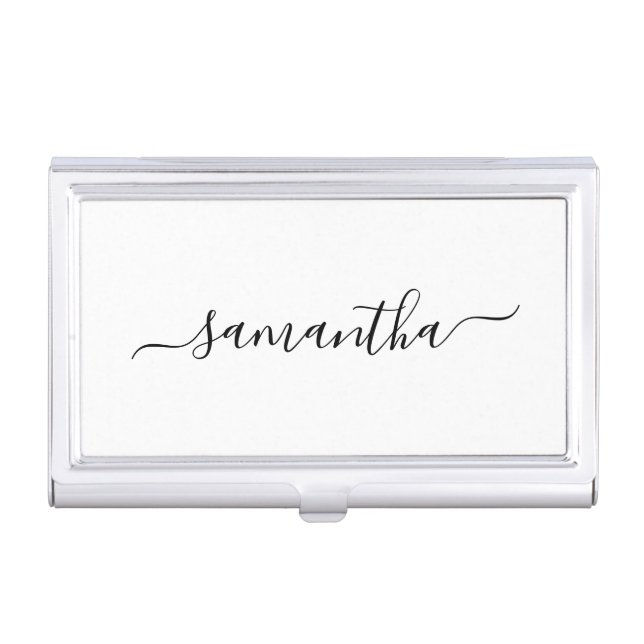 Black Elegant Script Signature Name Business Card Case (Front)