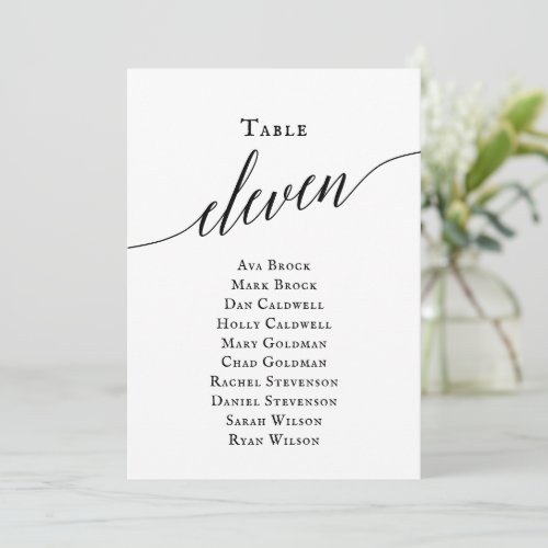 Black Elegant Script Table Number 11 Seating Chart