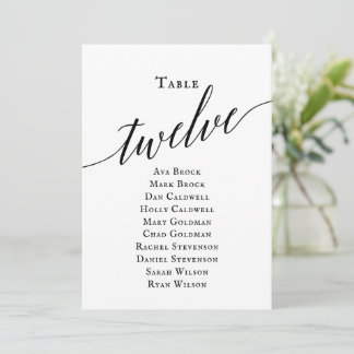 Black Elegant Script Table Number 12 Seating Chart
