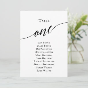Black Elegant Script Table Number 1 Seating Chart