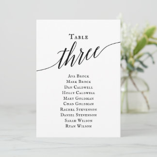 Black Elegant Script Table Number 3 Seating Chart