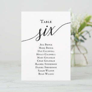Black Elegant Script Table Number 6 Seating Chart