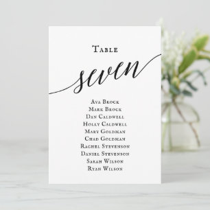 Black Elegant Script Table Number 7 Seating Chart