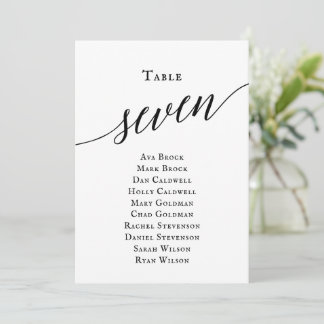 Black Elegant Script Table Number 7 Seating Chart