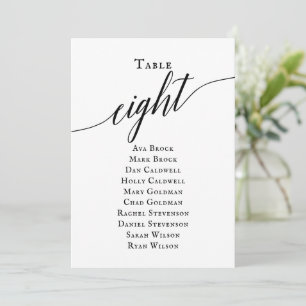 Black Elegant Script Table Number 8 Seating Chart