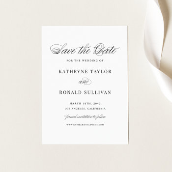 Black Elegant Script Typography Save The Date by misstallulah at Zazzle