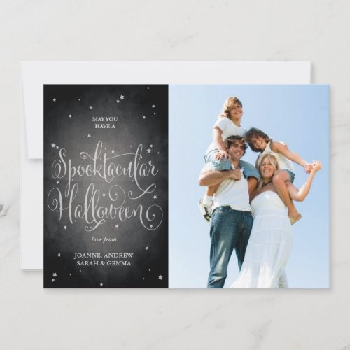 Black Elegant Script Vintage Halloween Photo Card