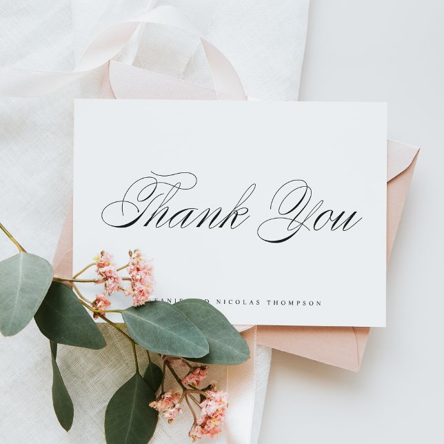 Black Elegant Script Wedding Letterpress Thank You Card (Creator Uploaded)