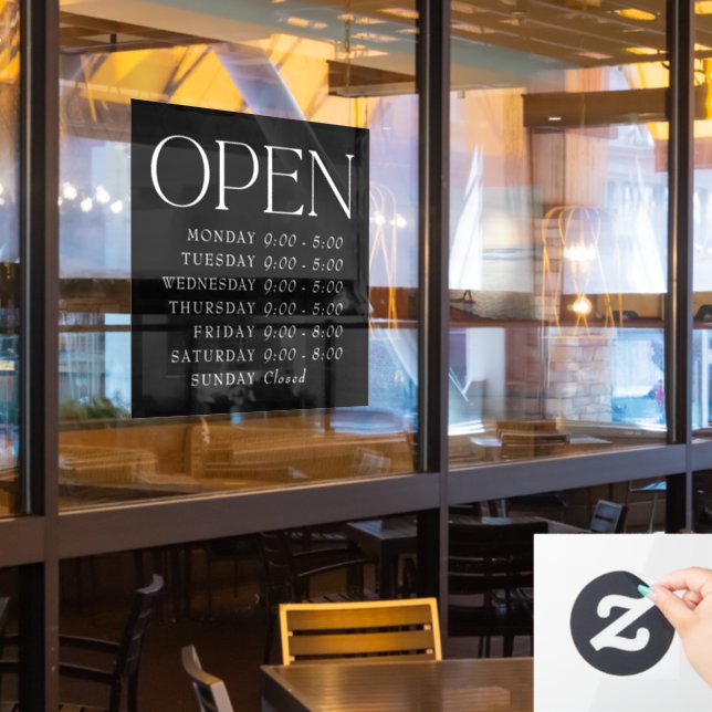 Black Elegant Serif Retail Open Sign Store Hours (Restaurant Window)